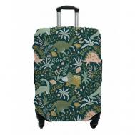 Чехол для чемодана , текстиль, полиэстер, износостойкий, размер M, бежевый, зеленый MARRENGO