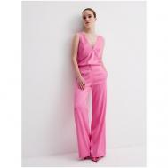 Брюки палаццо  , полуприлегающий силуэт, повседневный стиль, карманы, размер XL, розовый Yulia'Sway
