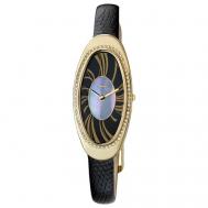 Наручные часы  женские, кварцевые, корпус золото, 585 проба, фианитчерный Platinor