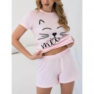 Пижама , шорты, футболка, короткий рукав, трикотажная, размер 46, розовый MonteSleep