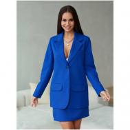 Костюм , жакет и юбка, классический стиль, прямой силуэт, подкладка, размер 48, синий DAZZLE STYLE