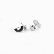 Серьги пусеты , серебро, 925 проба, родирование, эмаль, размер/диаметр 11 мм., серебряный, черный Sirius-Jewelry