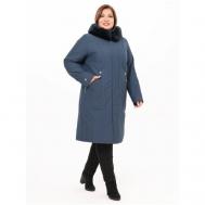 куртка   зимняя, удлиненная, силуэт прямой, карманы, размер 60, синий Karmelstyle