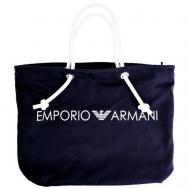 Сумка  шоппер  повседневная, текстиль, синий Emporio Armani