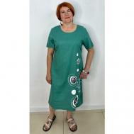Платье-футляр лен, хлопок, прямой силуэт, миди, размер 56, зеленый Asen