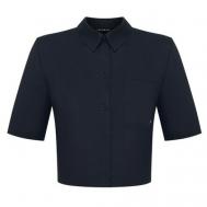 Рубашка  , классический стиль, свободный силуэт, короткий рукав, однотонная, размер M, черный Yuliawave