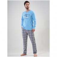 Пижама , брюки, футболка, карманы, пояс на резинке, трикотажная, размер M, голубой, серый VIENETTA