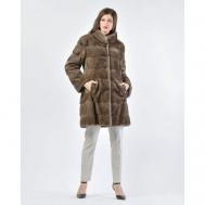Пальто , норка, силуэт прямой, карманы, размер 46, коричневый Antonio Didone