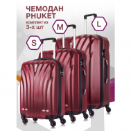 Комплект чемоданов  Phuket, 3 шт., ABS-пластик, водонепроницаемый, 133 л, размер S/M/L, бордовый L'Case