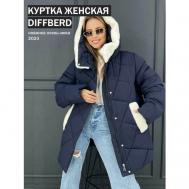 Куртка , женская зимняя, средней длины, силуэт прямой, капюшон, карманы, размер 58, синий Diffberd