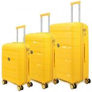 Умный чемодан , 3 шт., полипропилен, ребра жесткости, рифленая поверхность, опорные ножки на боковой стенке, увеличение объема, водонепроницаемый, 120 л, желтый Impreza