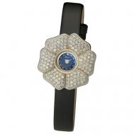 Наручные часы  женские, кварцевые, корпус серебро, 925 проба, фианитчерный Platinor