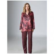 Пижама , брюки, длинный рукав, стрейч, размер 48, коричневый VIENETTA