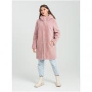 Куртка , овчина, укороченная, оверсайз, карманы, капюшон, размер 52, розовый RIA