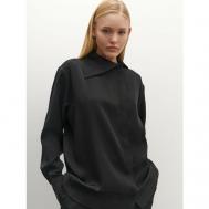 Блуза  , классический стиль, прямой силуэт, длинный рукав, манжеты, однотонная, размер L, черный GATE31