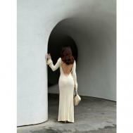 Платье-лапша хлопок, в классическом стиле, полуприлегающее, макси, открытая спина, размер One size/172, бежевый, белый DIVINE