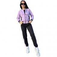 Костюм-тройка, кроп-топ и брюки, спортивный стиль, трикотажный, размер 46, розовый Нет бренда