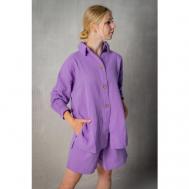 Костюм , рубашка и шорты, классический стиль, оверсайз, карманы, размер 40/48, фиолетовый Blueberry