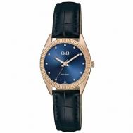 Наручные часы  QZ49-102 женские кварцевые в золотистом корпусе, синий, черный Q&Q