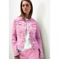 Джинсовая куртка  , женская, демисезон/лето, средней длины, силуэт прямой, карманы, без капюшона, размер 46, розовый Bianca