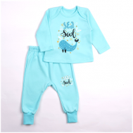 Комплект одежды   детский, брюки и кофта, повседневный стиль, размер 48-74, бирюзовый Совенок Дона
