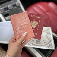 Обложка для паспорта , натуральная кожа, розовый, бежевый MARIGO