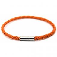 Плетеный браслет  Браслет плетеный кожаный с магнитной застежкой, 1 шт., размер 23 см, серебряный, оранжевый Handinsilver ( Посеребриручку )