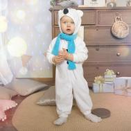 Карнавальный костюм для малышей «Медвежонок белый» с голубым шарфом, велюр, хлопок, рост 74-92 см Страна Карнавалия