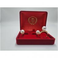Комплект бижутерии: серьги, кольцо, искусственный камень, размер кольца 18, золотой Фалон