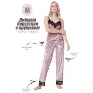 Пижама , майка, брюки, без рукава, стрейч, размер M, розовый Kimrik