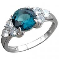 Кольцо , серебро, 925 проба, родирование, фианит, кристаллы Swarovski, размер 17, бесцветный, голубой Эстет