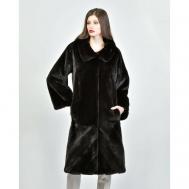 Пальто , норка, силуэт прямой, пояс/ремень, размер 40, черный Langiotti