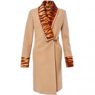Пальто  , шерсть, силуэт прилегающий, средней длины, размер 42, бежевый Pollini