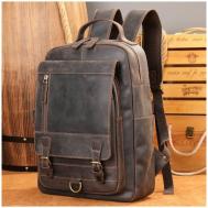 Рюкзак , натуральная кожа, отделение для ноутбука, вмещает А4, внутренний карман, ручная работа, коричневый GENUINE LEATHER