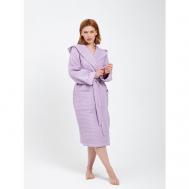 Халат  удлиненный, длинный рукав, карманы, банный, пояс, капюшон, размер 96-78-102, фиолетовый, белый Lilians