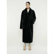 Пальто , искусственный мех, средней длины, силуэт прямой, карманы, размер 54, черный Alef