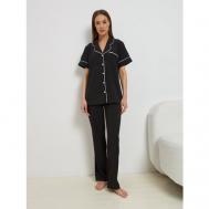 Пижама , брюки, рубашка, длинный рукав, пояс на резинке, размер 48, черный Brandberry