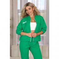 Костюм , олимпийка и брюки, повседневный стиль, прямой силуэт, карманы, размер 56, зеленый НАТАЛИ
