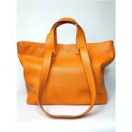 Сумка  шоппер  повседневная, натуральная кожа, текстиль, внутренний карман, оранжевый Vera Pelle