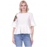 Блуза  , стиль бохо, свободный силуэт, короткий рукав, однотонная, размер 46, белый Baon