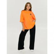 Костюм , свитшот и брюки, повседневный стиль, оверсайз, карманы, трикотажный, стрейч, размер 48-50, оранжевый lovetex.store