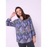 Блуза  , повседневный стиль, прямой силуэт, длинный рукав, флористический принт, размер 48, фиолетовый Franco Vello