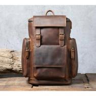 Рюкзак , натуральная кожа, отделение для ноутбука, вмещает А4, внутренний карман, коричневый Camelbags