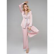 Пижама , брюки, рубашка, длинный рукав, пояс на резинке, без карманов, пояс, размер 44, розовый ALZA