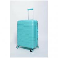 Умный чемодан , полипропилен, рифленая поверхность, опорные ножки на боковой стенке, водонепроницаемый, увеличение объема, ребра жесткости, 65 л, размер M, зеленый Impreza