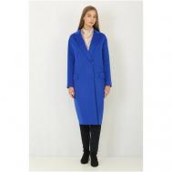 Пальто   демисезонное, шерсть, оверсайз, удлиненное, размер 48/170, синий Lea Vinci