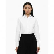 Блуза  , классический стиль, прилегающий силуэт, длинный рукав, манжеты, размер XS, белый GLORIA JEANS