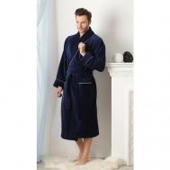 Халат , длинный рукав, банный халат, пояс/ремень, карманы, размер 56, синий Нет бренда