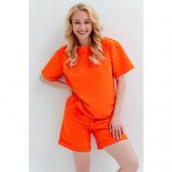 Костюм, футболка и шорты, свободный силуэт, карманы, размер 46, оранжевый VetaShop