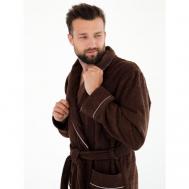 Халат , длинный рукав, банный халат, пояс/ремень, карманы, размер 54, коричневый Everliness